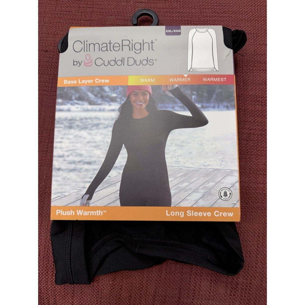 NWT CLIMATE RIGHT BY CUDDL DUDS BASE LAYER LS CREW TOP BLACK XXL